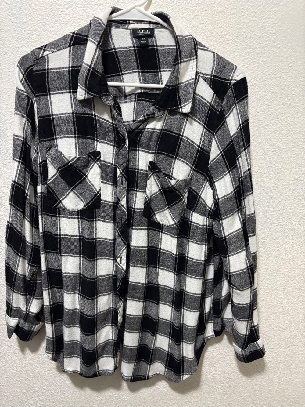a.n.a Black and White Plaid Flannel Shirt